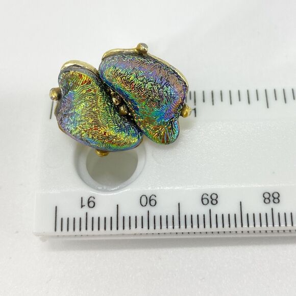 Vintage Unique Cufflinks Aurora Borealis Art Glass Iridescent Metallic Pat Pend - Picture 11 of 12